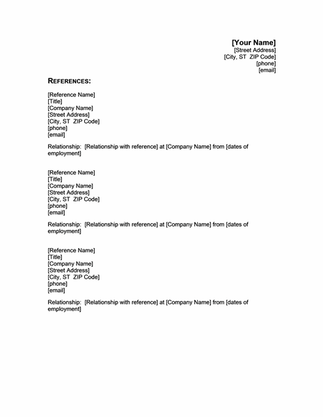Resume reference sample page